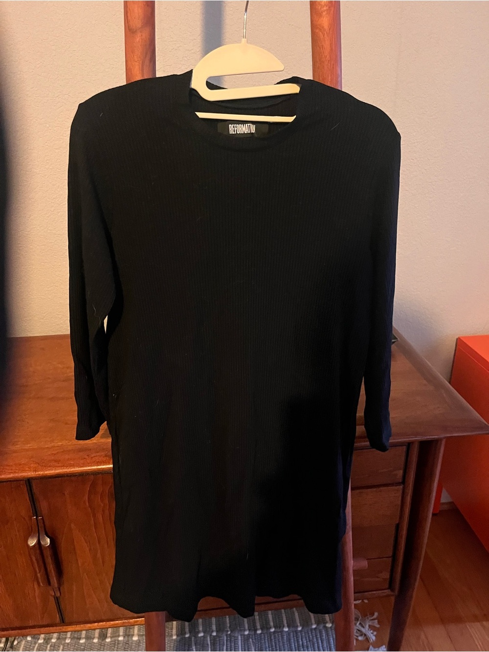 Reformation Black Ribbed Tencel Long Sleeve Mini Dress XS